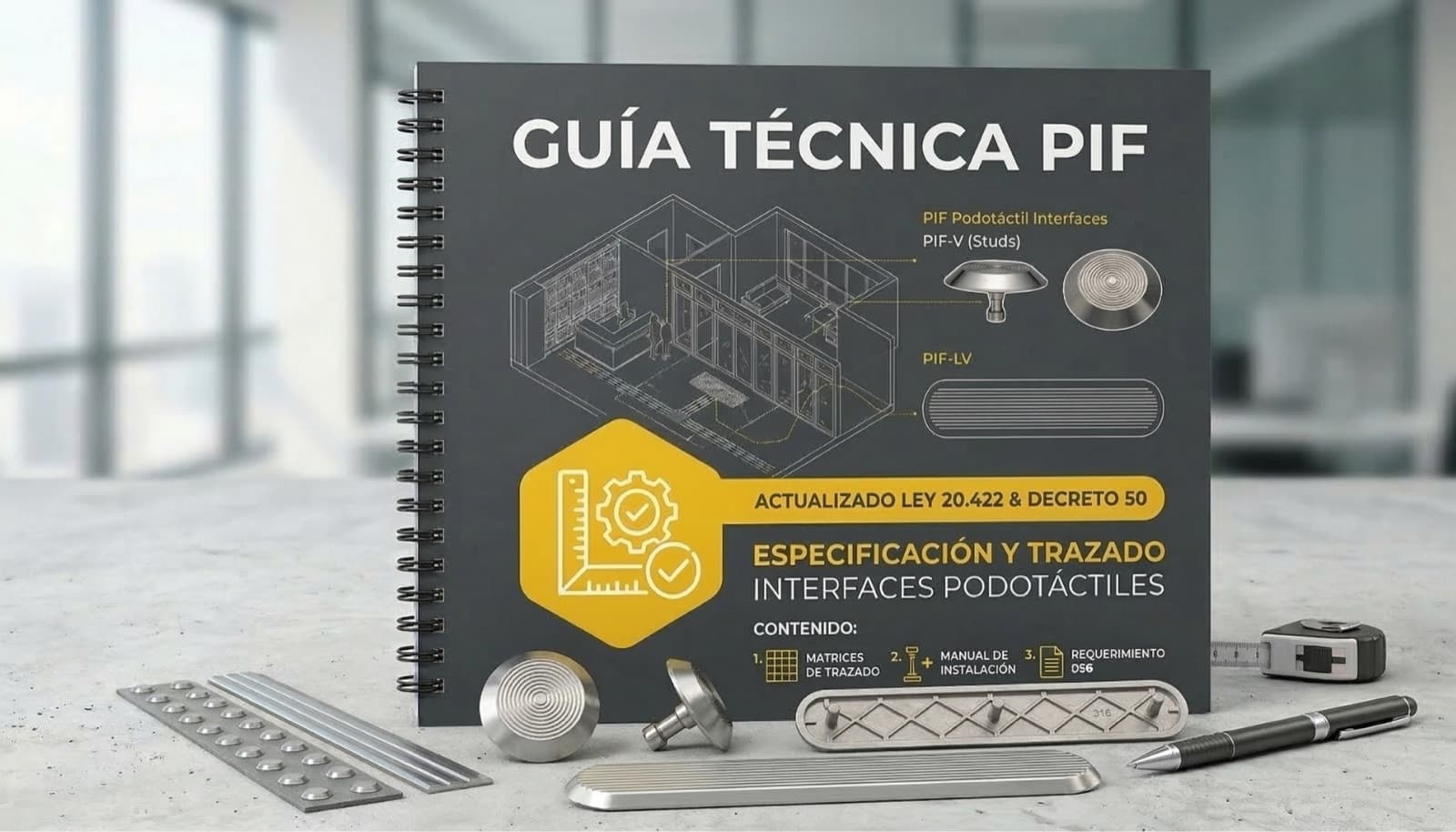 Mockup de la Guía Técnica PIF, especificación y trazado de interfaces podotáctiles